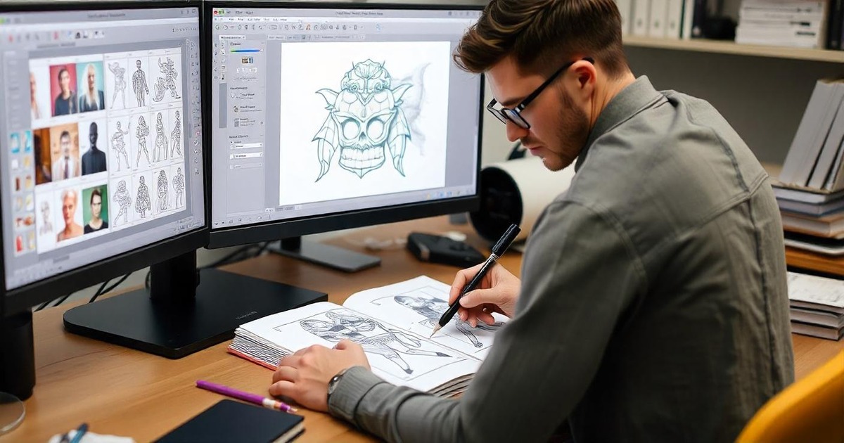 Grafički dizajner kreira nacrt sa Adobe InDesign softverom