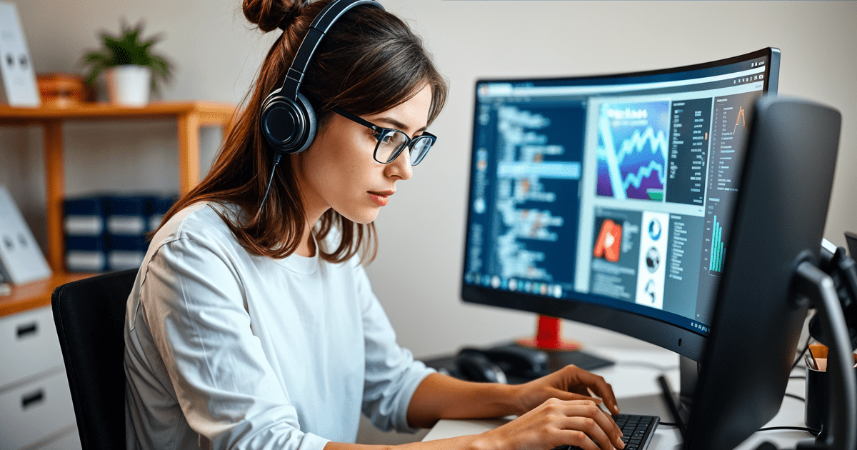Frontend developer piše kod na računaru
