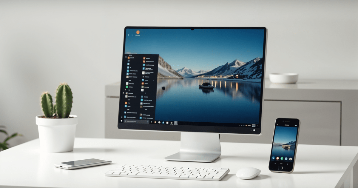 Računar i telefon na stolu 