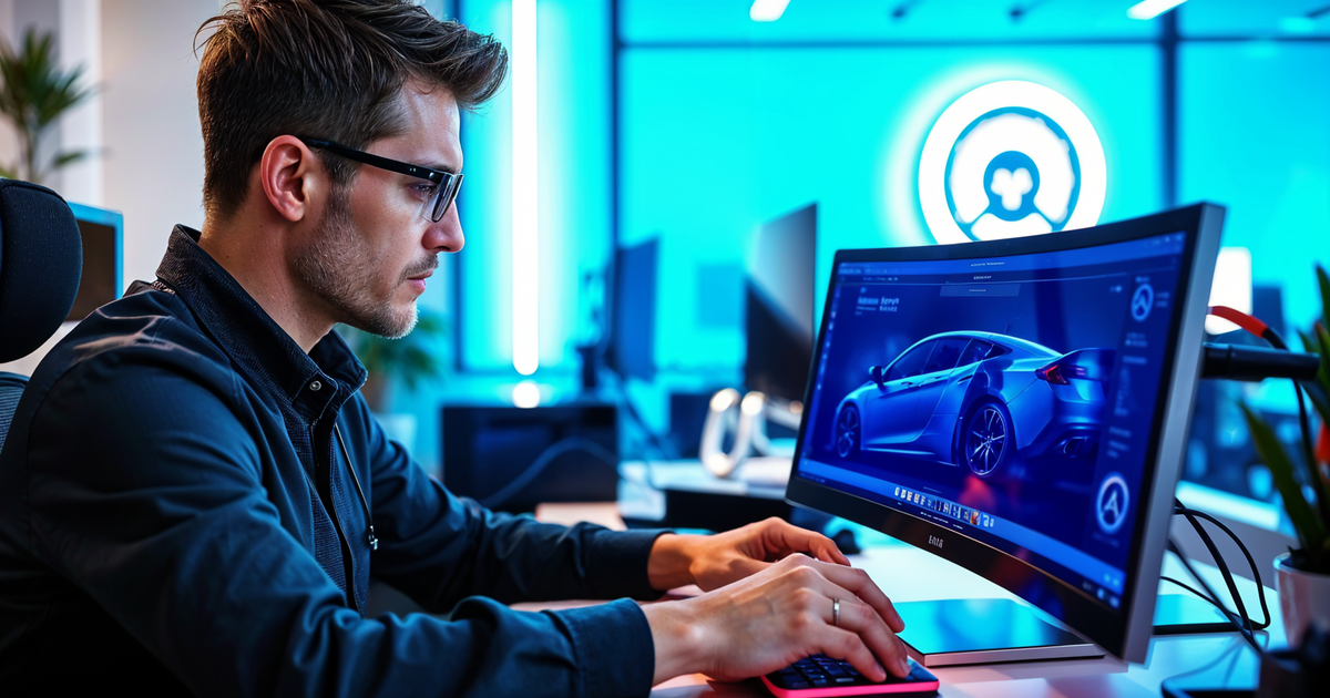 Inženjer kreira 3D model automobila u Autodesk Inventor softveru